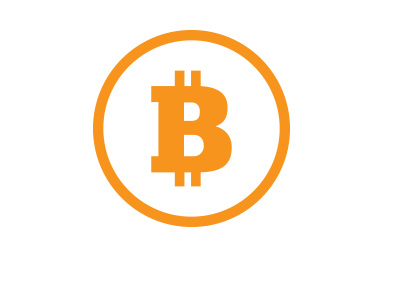 The Bitcoin symbol in orange colour.