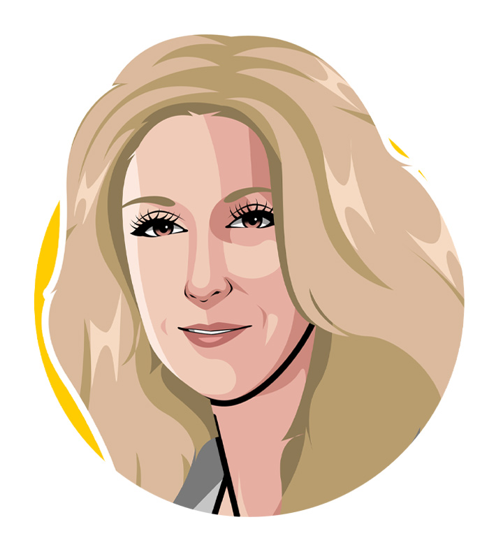 Illustration of singer Celine Dion.  Art.  Drawing.  Profile.