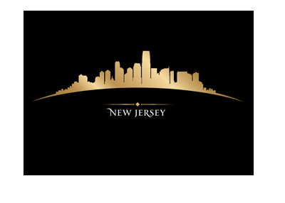 The golden skyline of New Jersey City on black background. Illustration.