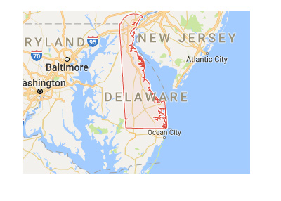 The state of Delaware on the map of United States.