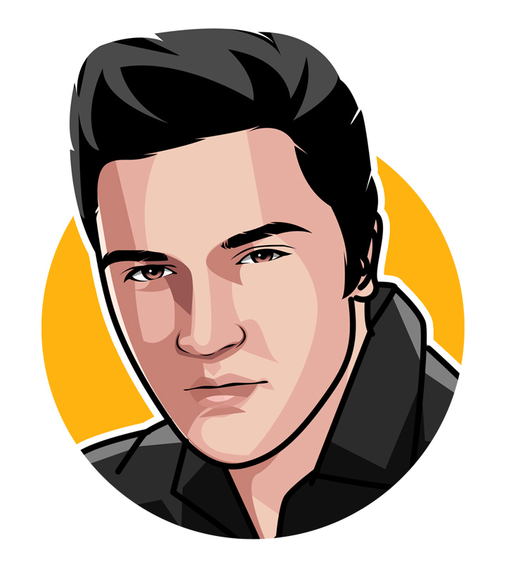 The profile drawing of the Las Vegas icon - Elvis Presley.  Illustration.  Art.  The King of pop.