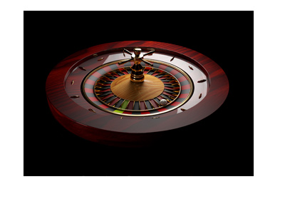 Fancy roulette table made out of wood.  The background is black. Game payouts.