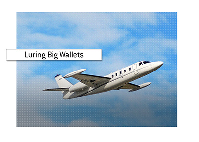 Casinos are known to treat their big customers (whales) really well.  In photo:  Private jet in the sky.