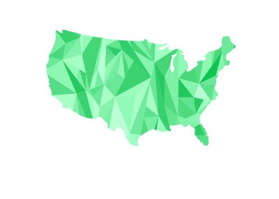 Map of United States of America - Green, computerized and angular.