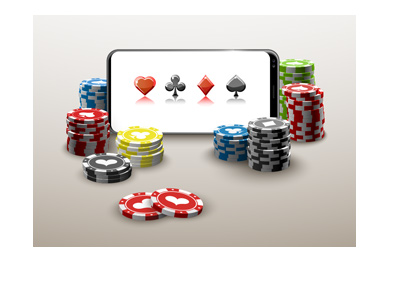 Online casino played on mobile phone.  Illustration.  Coins all around.