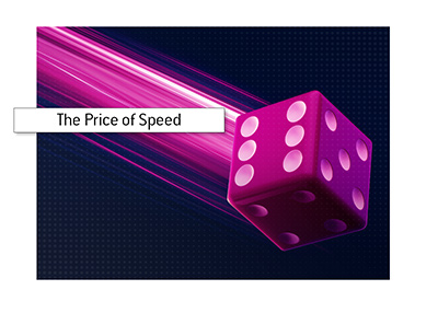 A magenta casino die streaks through a dark blue background with a blazing pink trail.